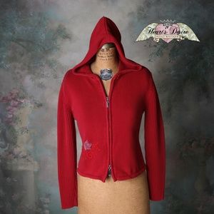 Like, Love Red Hooded Dbl Zip Sweater w/Star Sz Lg